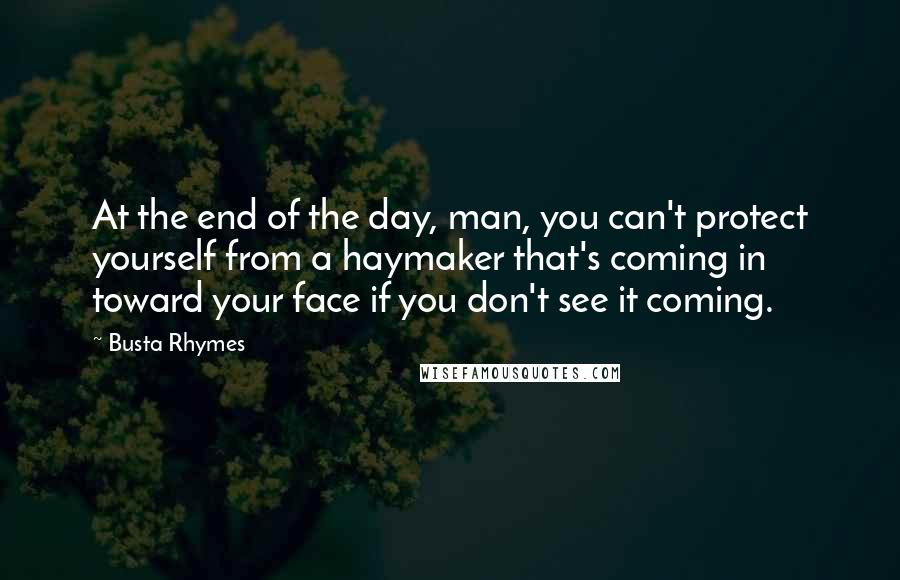 Busta Rhymes Quotes: At the end of the day, man, you can't protect yourself from a haymaker that's coming in toward your face if you don't see it coming.