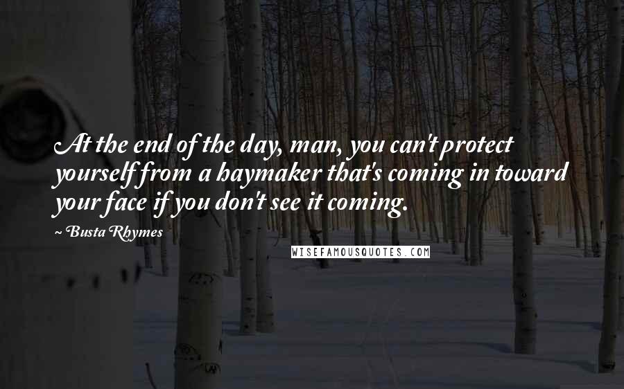 Busta Rhymes Quotes: At the end of the day, man, you can't protect yourself from a haymaker that's coming in toward your face if you don't see it coming.