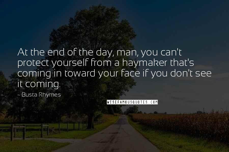 Busta Rhymes Quotes: At the end of the day, man, you can't protect yourself from a haymaker that's coming in toward your face if you don't see it coming.