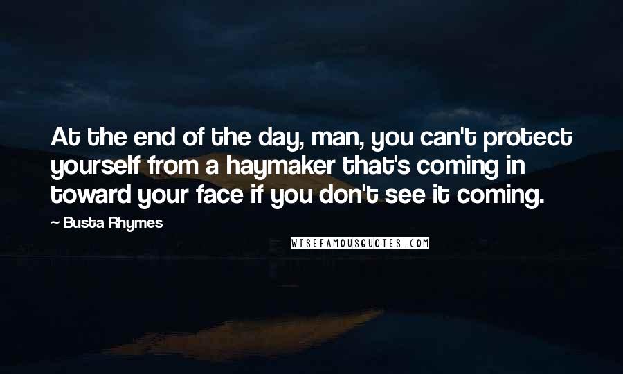 Busta Rhymes Quotes: At the end of the day, man, you can't protect yourself from a haymaker that's coming in toward your face if you don't see it coming.