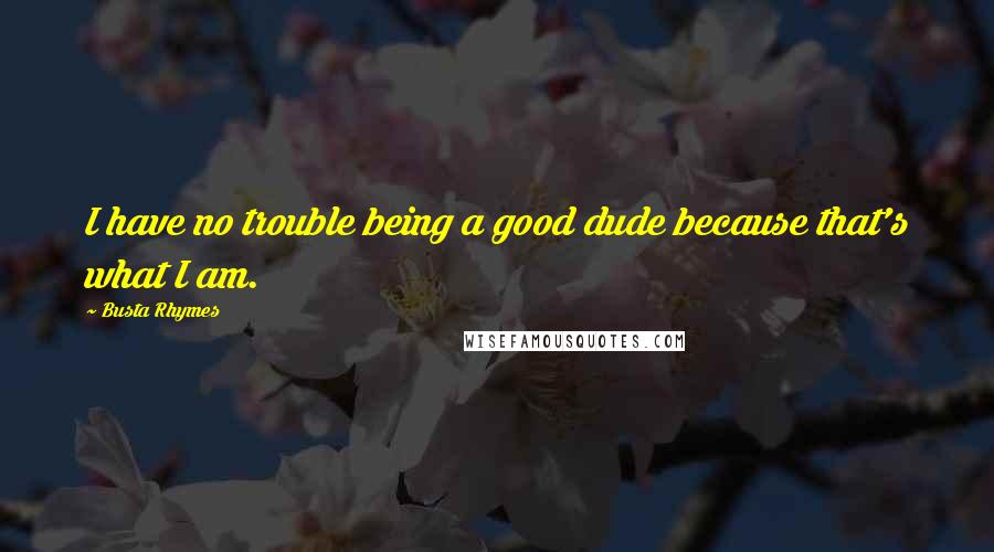 Busta Rhymes Quotes: I have no trouble being a good dude because that's what I am.