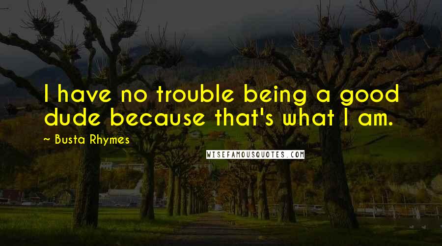 Busta Rhymes Quotes: I have no trouble being a good dude because that's what I am.