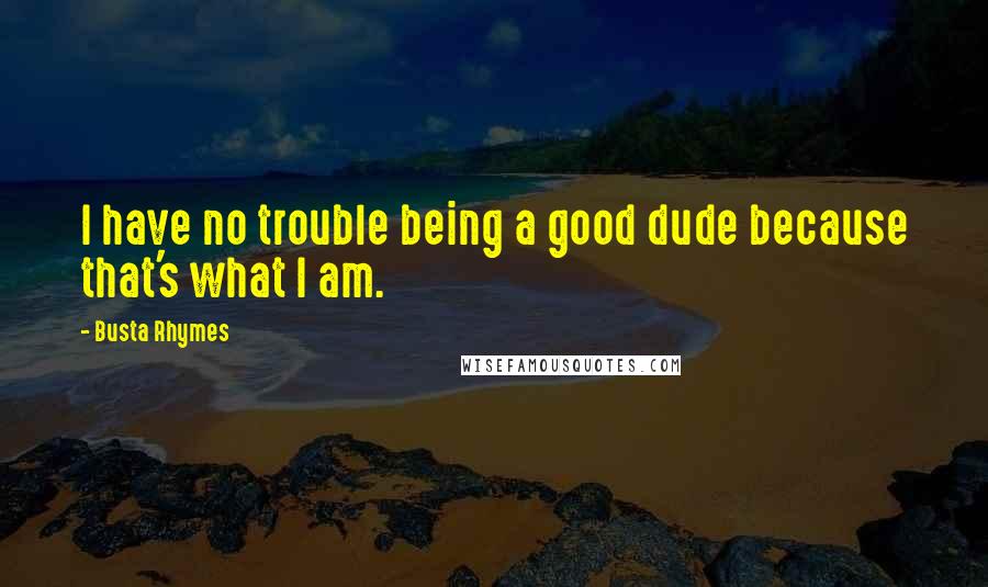Busta Rhymes Quotes: I have no trouble being a good dude because that's what I am.