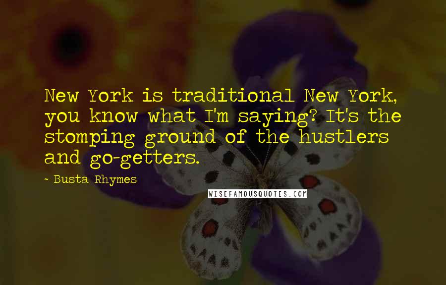 Busta Rhymes Quotes: New York is traditional New York, you know what I'm saying? It's the stomping ground of the hustlers and go-getters.
