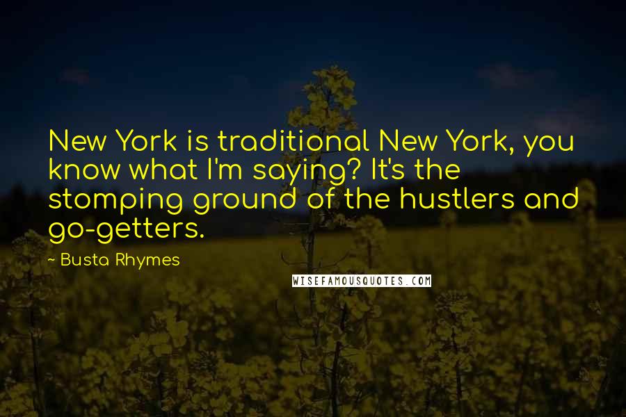 Busta Rhymes Quotes: New York is traditional New York, you know what I'm saying? It's the stomping ground of the hustlers and go-getters.