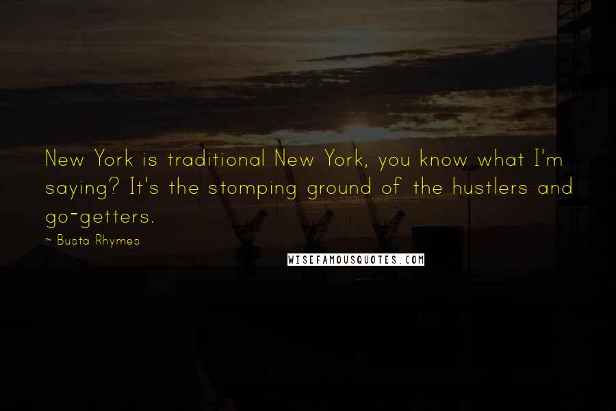 Busta Rhymes Quotes: New York is traditional New York, you know what I'm saying? It's the stomping ground of the hustlers and go-getters.