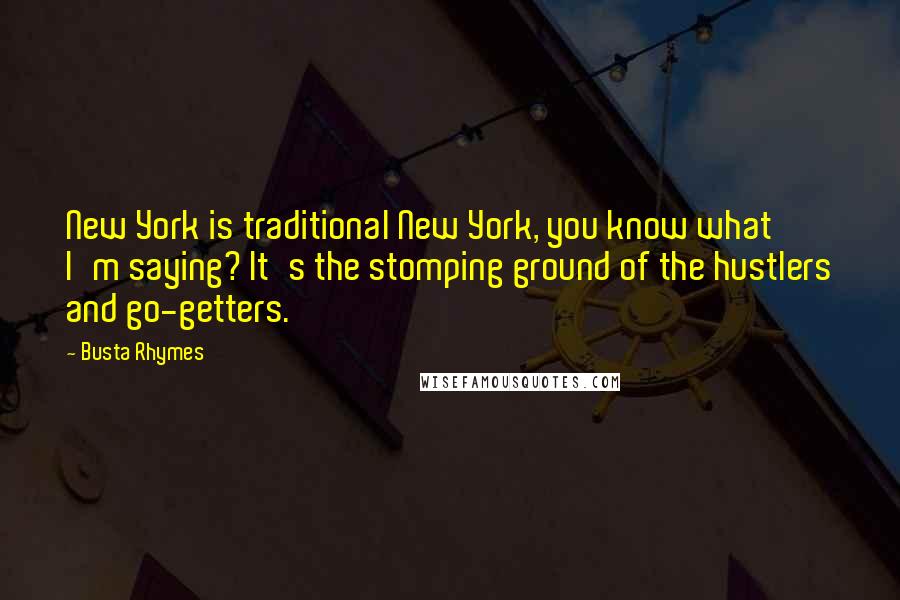 Busta Rhymes Quotes: New York is traditional New York, you know what I'm saying? It's the stomping ground of the hustlers and go-getters.