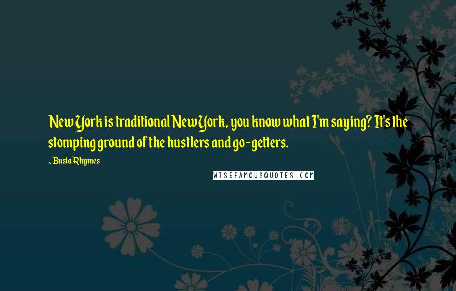 Busta Rhymes Quotes: New York is traditional New York, you know what I'm saying? It's the stomping ground of the hustlers and go-getters.