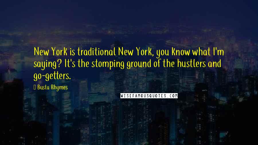 Busta Rhymes Quotes: New York is traditional New York, you know what I'm saying? It's the stomping ground of the hustlers and go-getters.