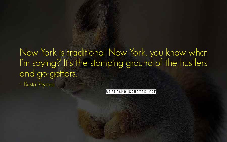 Busta Rhymes Quotes: New York is traditional New York, you know what I'm saying? It's the stomping ground of the hustlers and go-getters.