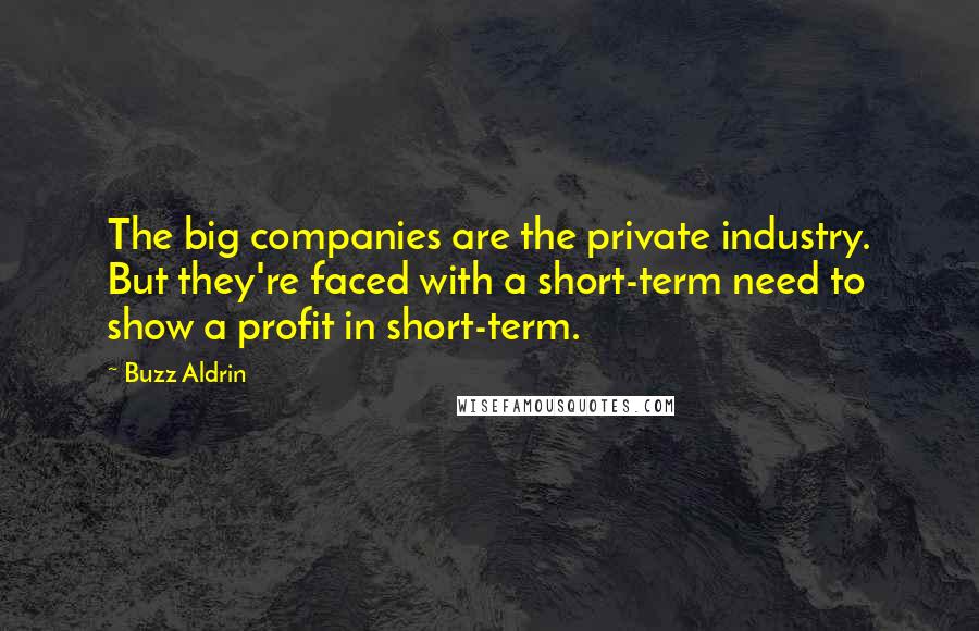 Buzz Aldrin Quotes: The big companies are the private industry. But they're faced with a short-term need to show a profit in short-term.