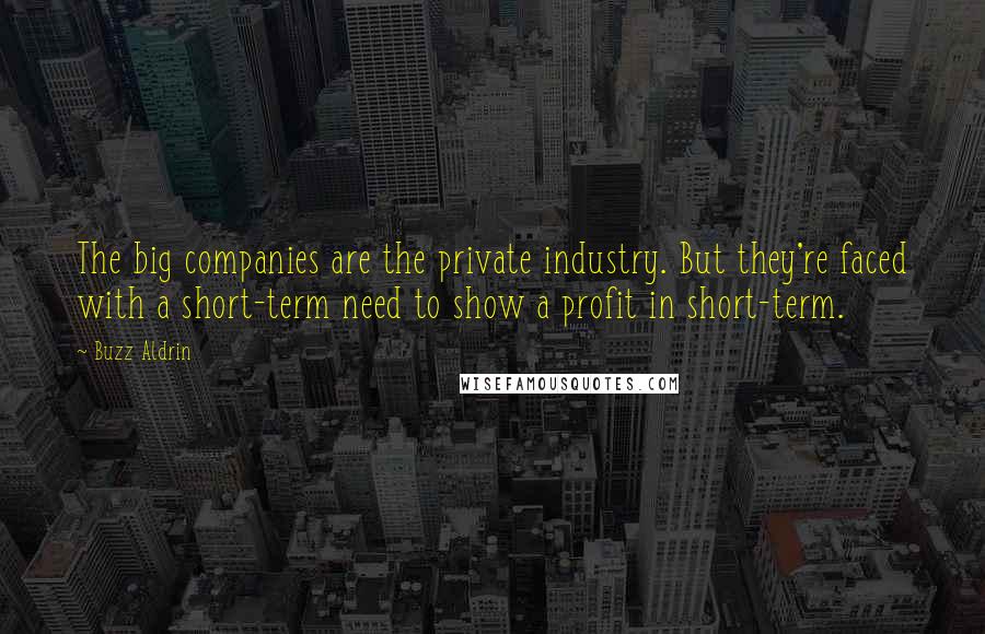 Buzz Aldrin Quotes: The big companies are the private industry. But they're faced with a short-term need to show a profit in short-term.