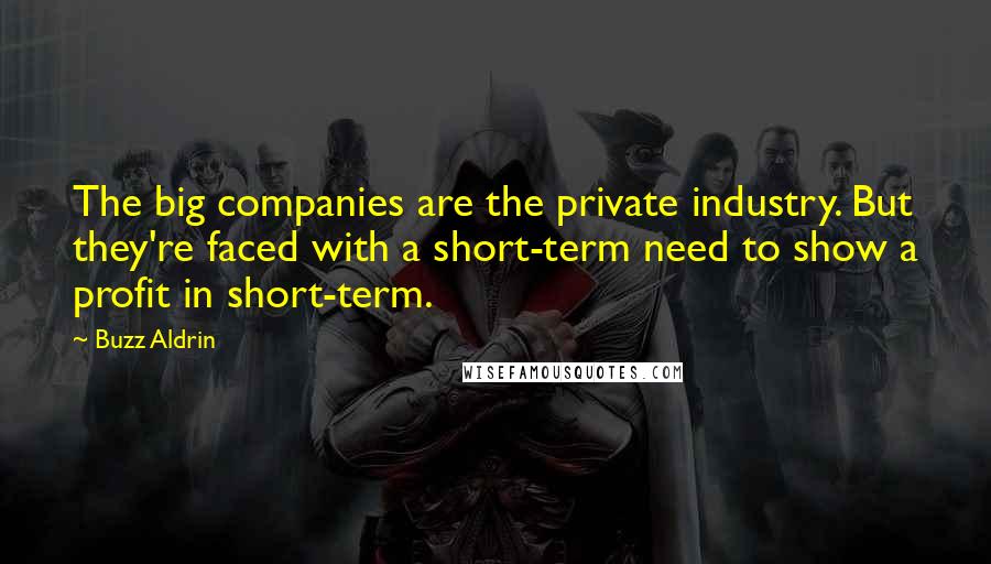 Buzz Aldrin Quotes: The big companies are the private industry. But they're faced with a short-term need to show a profit in short-term.