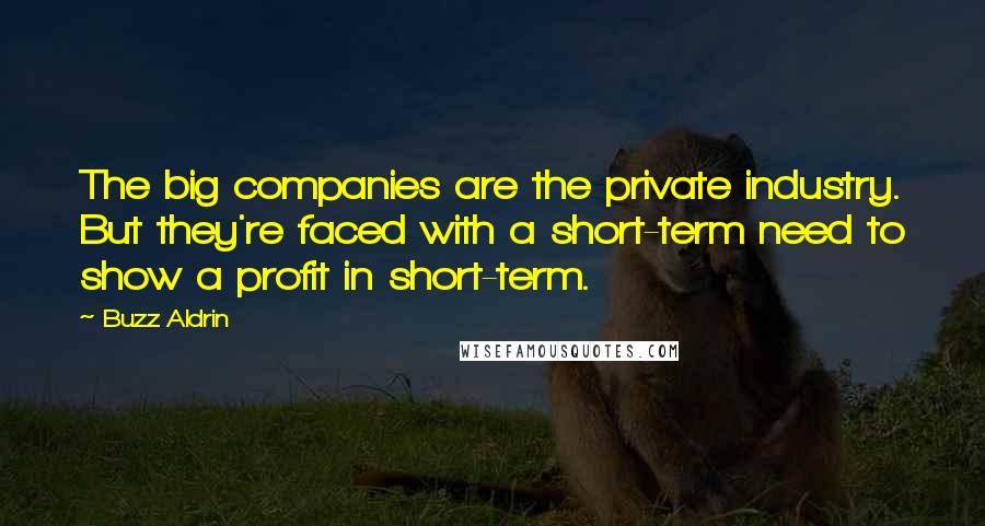 Buzz Aldrin Quotes: The big companies are the private industry. But they're faced with a short-term need to show a profit in short-term.