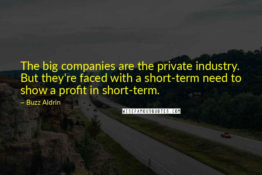 Buzz Aldrin Quotes: The big companies are the private industry. But they're faced with a short-term need to show a profit in short-term.