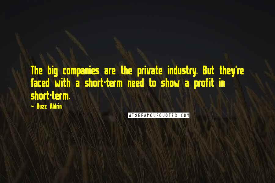 Buzz Aldrin Quotes: The big companies are the private industry. But they're faced with a short-term need to show a profit in short-term.
