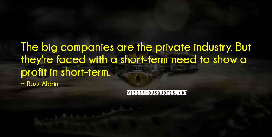 Buzz Aldrin Quotes: The big companies are the private industry. But they're faced with a short-term need to show a profit in short-term.