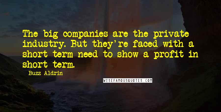 Buzz Aldrin Quotes: The big companies are the private industry. But they're faced with a short-term need to show a profit in short-term.