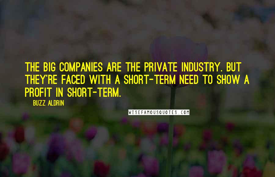 Buzz Aldrin Quotes: The big companies are the private industry. But they're faced with a short-term need to show a profit in short-term.