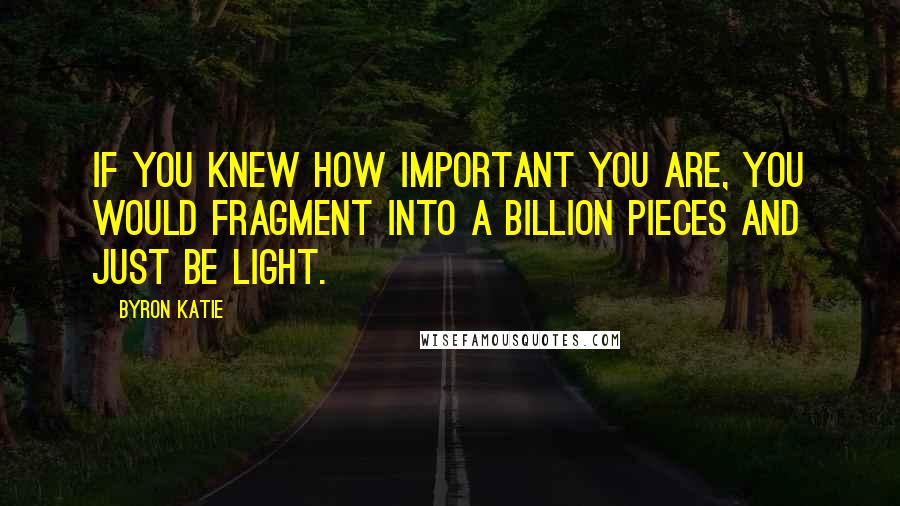Byron Katie Quotes: If you knew how important you are, you would fragment into a billion pieces and just be light.