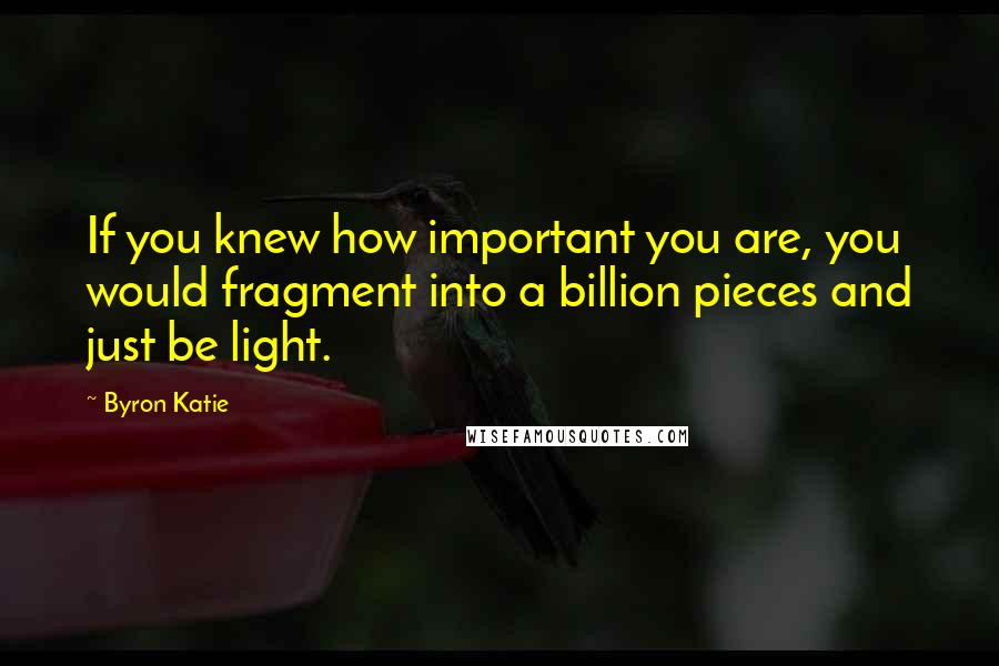 Byron Katie Quotes: If you knew how important you are, you would fragment into a billion pieces and just be light.
