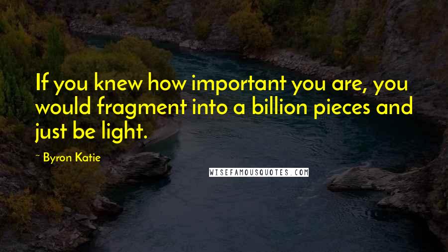 Byron Katie Quotes: If you knew how important you are, you would fragment into a billion pieces and just be light.