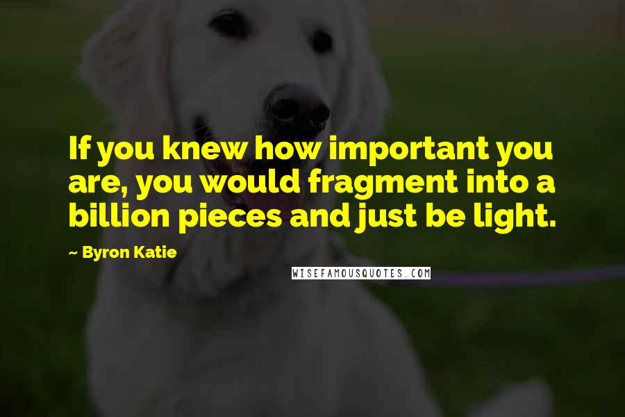 Byron Katie Quotes: If you knew how important you are, you would fragment into a billion pieces and just be light.