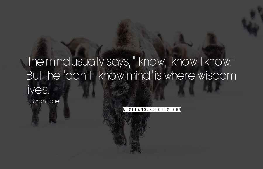 Byron Katie Quotes: The mind usually says, "I know, I know, I know." But the "don't-know mind" is where wisdom lives.