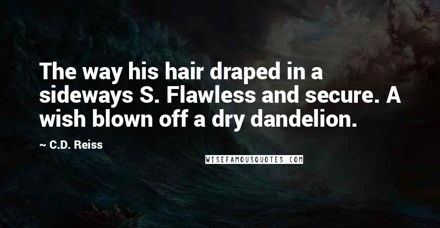 C.D. Reiss Quotes: The way his hair draped in a sideways S. Flawless and secure. A wish blown off a dry dandelion.