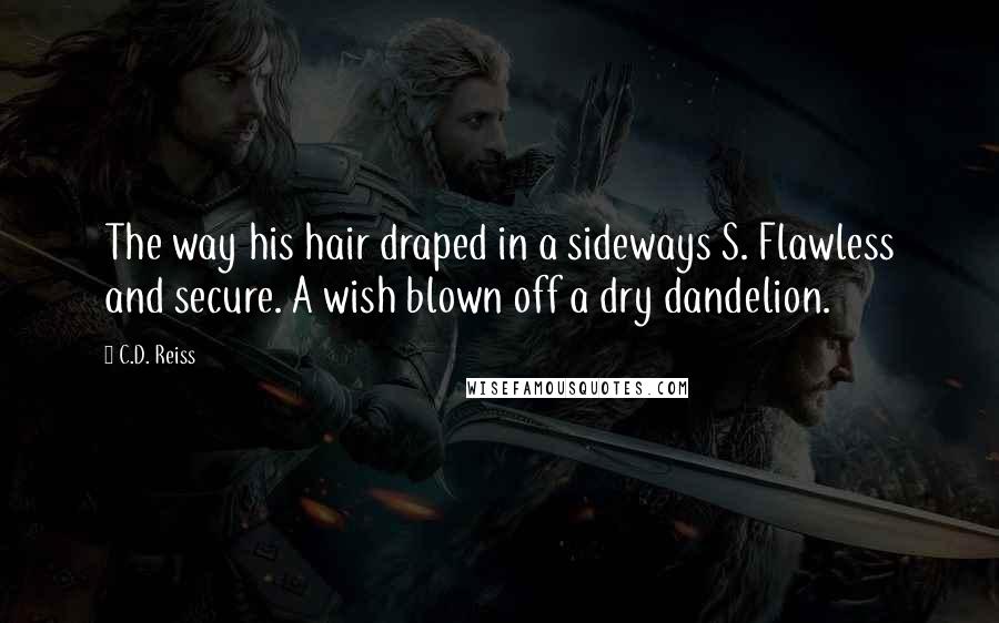 C.D. Reiss Quotes: The way his hair draped in a sideways S. Flawless and secure. A wish blown off a dry dandelion.