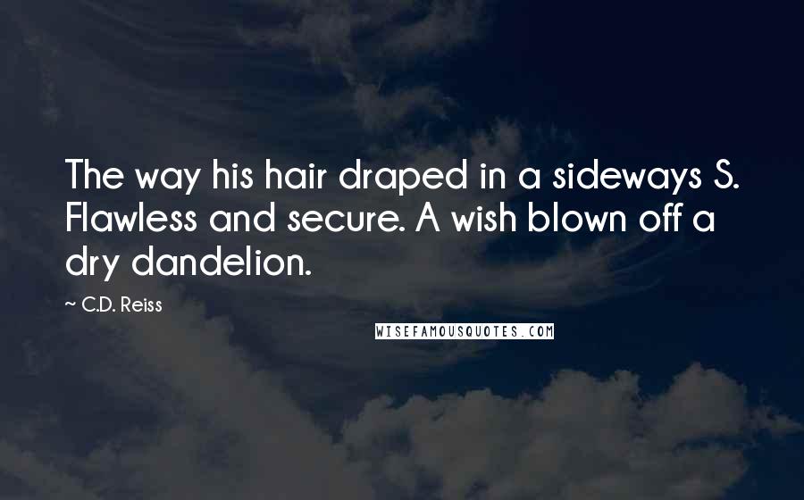 C.D. Reiss Quotes: The way his hair draped in a sideways S. Flawless and secure. A wish blown off a dry dandelion.