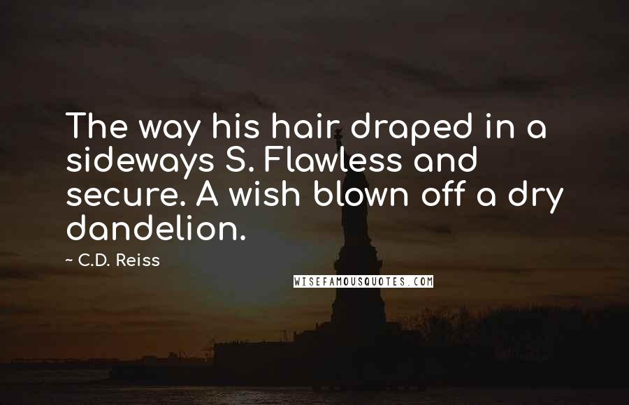 C.D. Reiss Quotes: The way his hair draped in a sideways S. Flawless and secure. A wish blown off a dry dandelion.