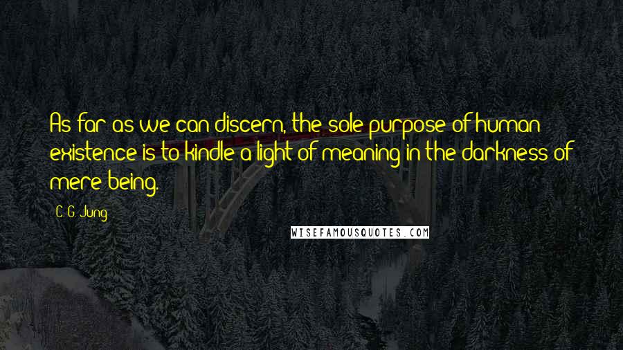 C. G. Jung Quotes: As far as we can discern, the sole purpose of human existence is to kindle a light of meaning in the darkness of mere being.