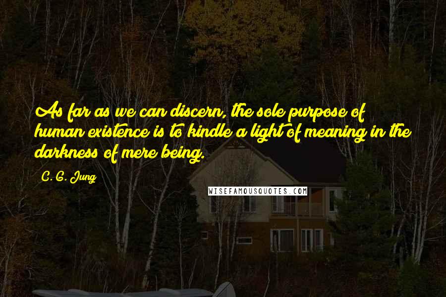 C. G. Jung Quotes: As far as we can discern, the sole purpose of human existence is to kindle a light of meaning in the darkness of mere being.