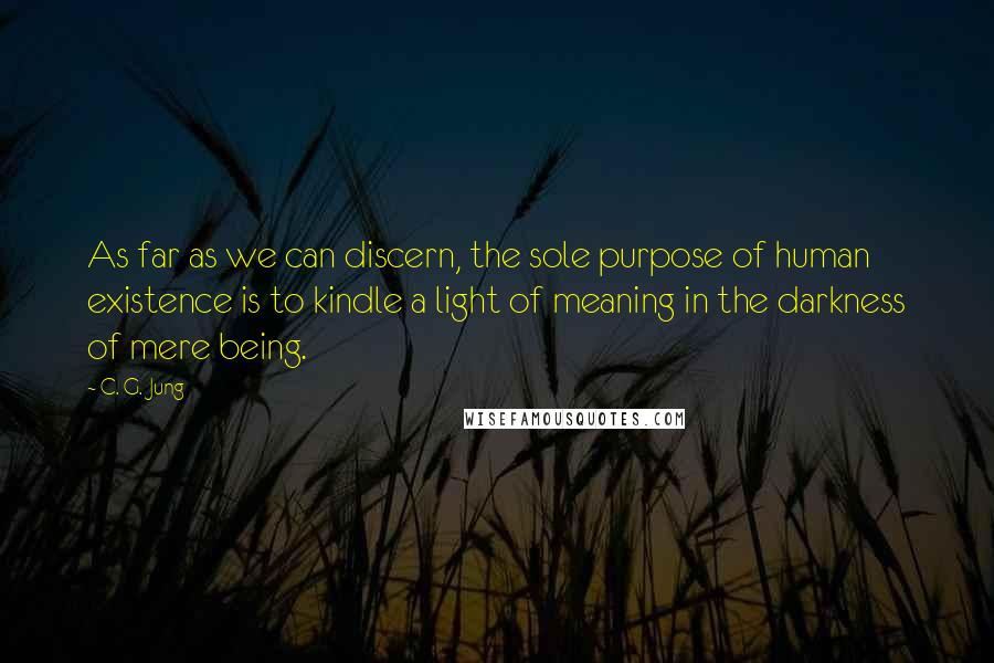 C. G. Jung Quotes: As far as we can discern, the sole purpose of human existence is to kindle a light of meaning in the darkness of mere being.
