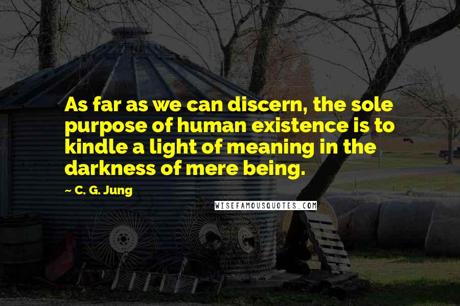 C. G. Jung Quotes: As far as we can discern, the sole purpose of human existence is to kindle a light of meaning in the darkness of mere being.