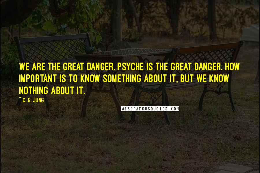 C. G. Jung Quotes: We are the great danger. Psyche is the great danger. How important is to know something about it, but we know nothing about it.