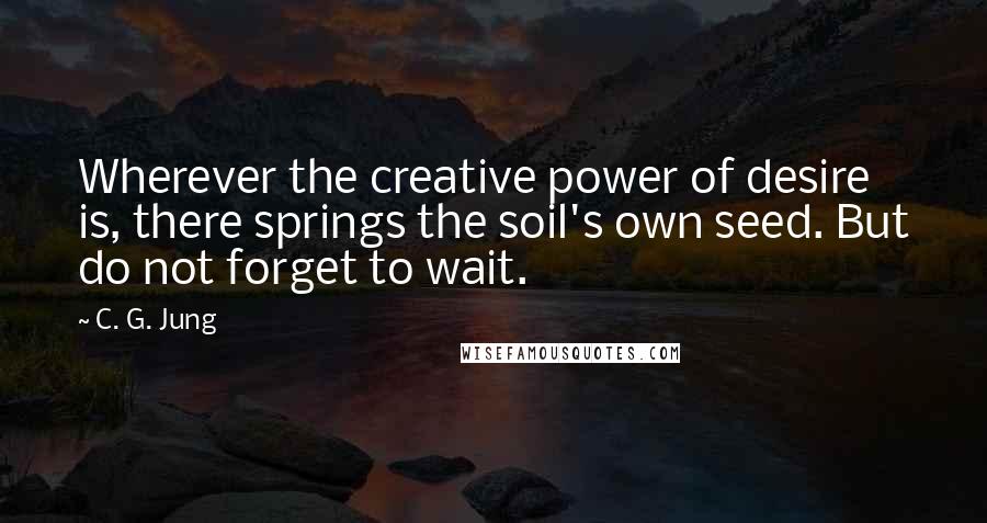 C. G. Jung Quotes: Wherever the creative power of desire is, there springs the soil's own seed. But do not forget to wait.