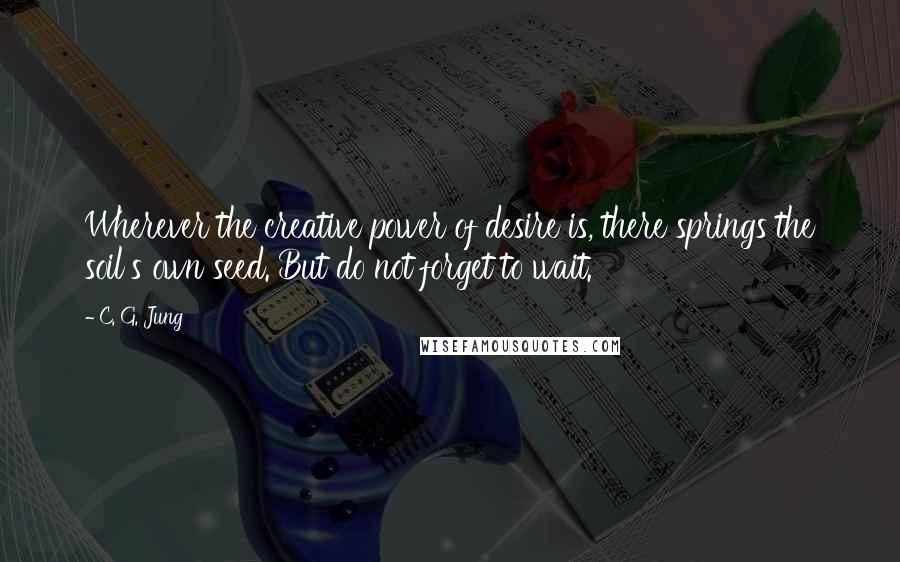 C. G. Jung Quotes: Wherever the creative power of desire is, there springs the soil's own seed. But do not forget to wait.