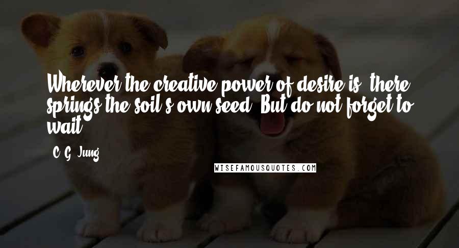 C. G. Jung Quotes: Wherever the creative power of desire is, there springs the soil's own seed. But do not forget to wait.