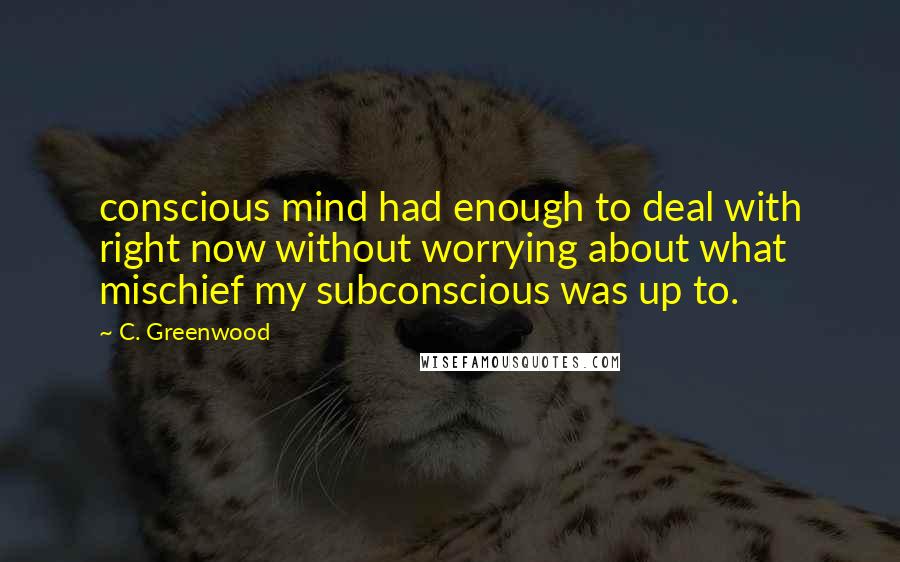 C. Greenwood Quotes: conscious mind had enough to deal with right now without worrying about what mischief my subconscious was up to.