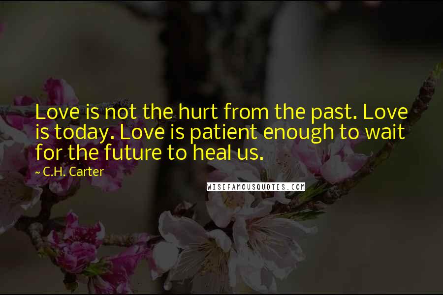 C.H. Carter Quotes: Love is not the hurt from the past. Love is today. Love is patient enough to wait for the future to heal us.