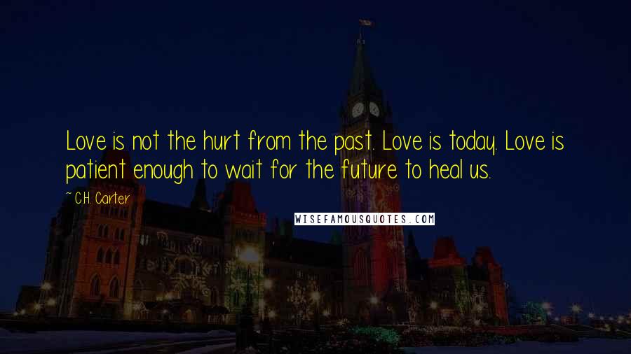 C.H. Carter Quotes: Love is not the hurt from the past. Love is today. Love is patient enough to wait for the future to heal us.