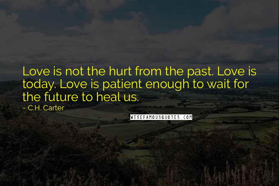 C.H. Carter Quotes: Love is not the hurt from the past. Love is today. Love is patient enough to wait for the future to heal us.