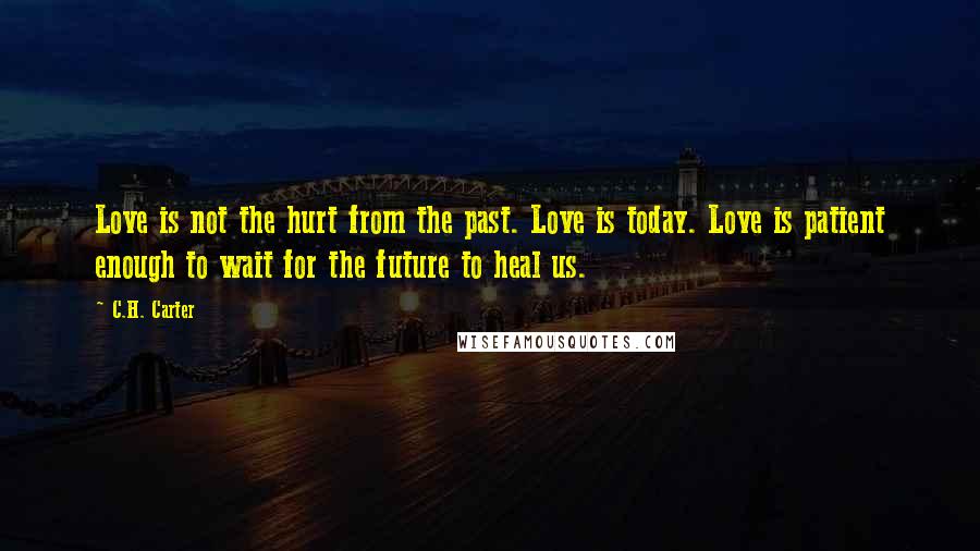 C.H. Carter Quotes: Love is not the hurt from the past. Love is today. Love is patient enough to wait for the future to heal us.