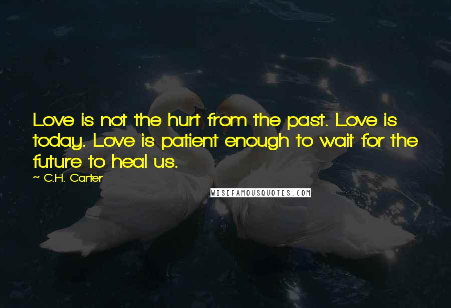 C.H. Carter Quotes: Love is not the hurt from the past. Love is today. Love is patient enough to wait for the future to heal us.