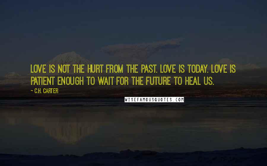 C.H. Carter Quotes: Love is not the hurt from the past. Love is today. Love is patient enough to wait for the future to heal us.