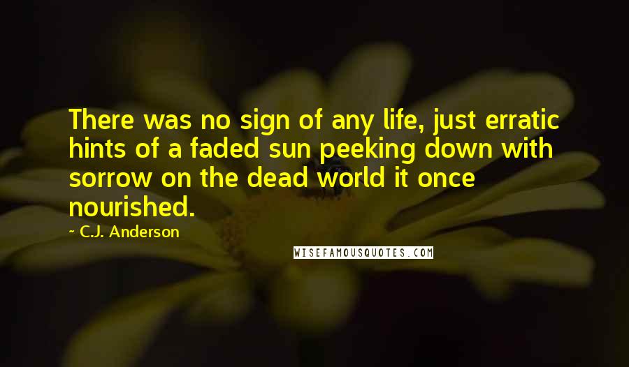 C.J. Anderson Quotes: There was no sign of any life, just erratic hints of a faded sun peeking down with sorrow on the dead world it once nourished.