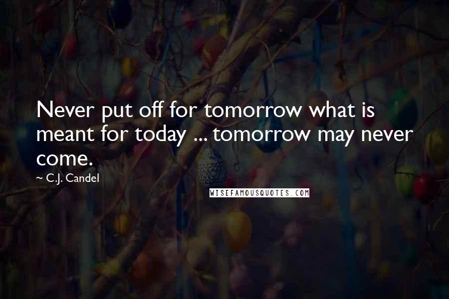 C.J. Candel Quotes: Never put off for tomorrow what is meant for today ... tomorrow may never come.