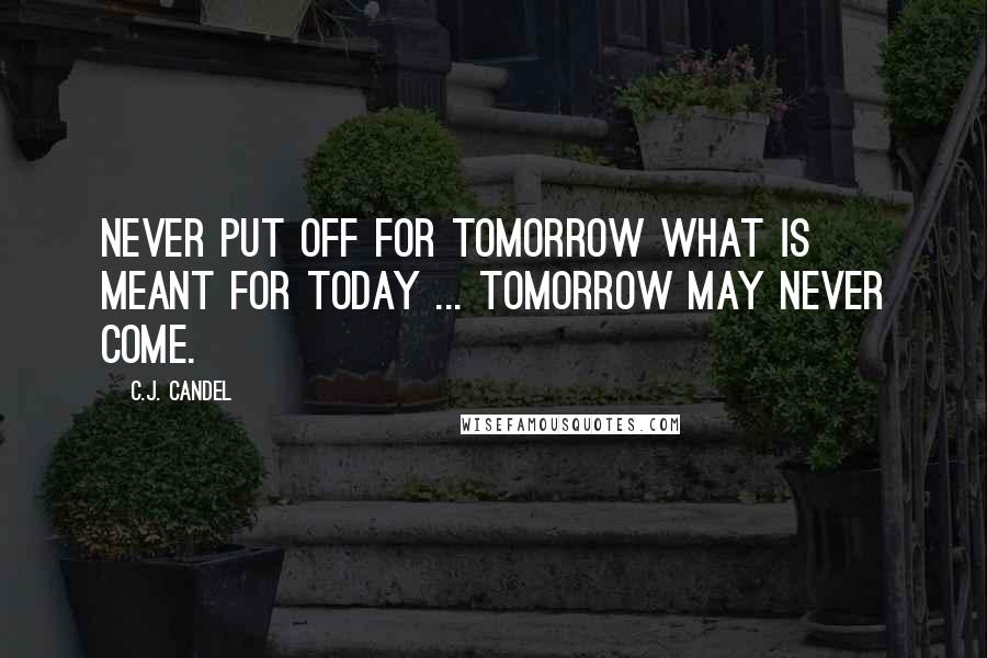 C.J. Candel Quotes: Never put off for tomorrow what is meant for today ... tomorrow may never come.